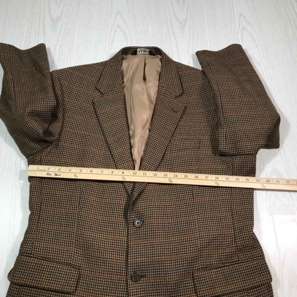 Vintage Jos A Bank Blazer 43R Wool Brown Houndstooth 2 Button Classic Sport Coat